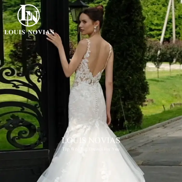 Robe de Mariée Sirène Brodée avec Bretelles Spaghetti Taille Personnalisable Occasions Spéciales