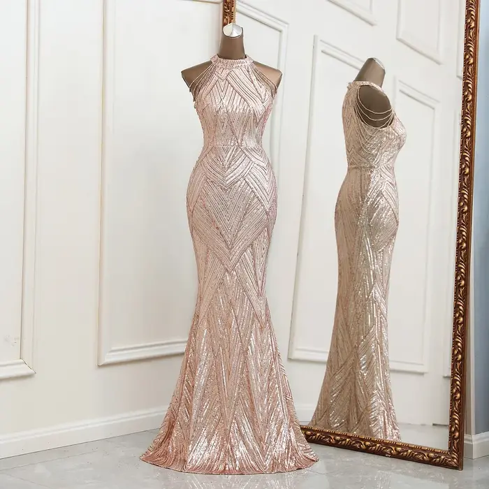 Robe de soirée sirène argentée personnalisée sans manches pour femmes, élégante et sophistiquée pour les soirées officielles et les occasions spéciales