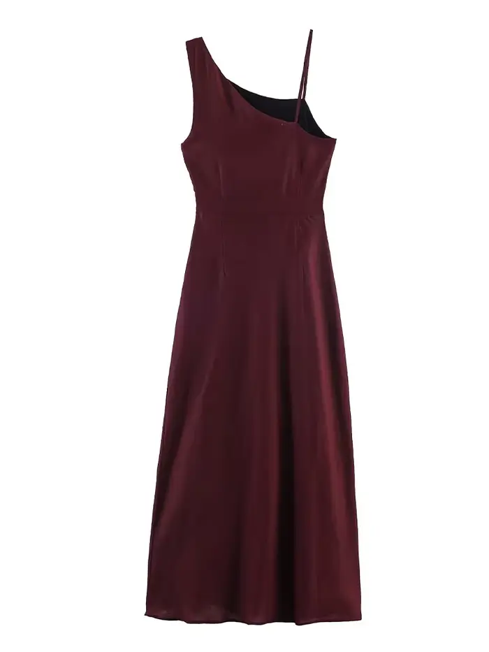 Robe midi asymétrique en lin pour femme, élégante et sexy, couleur unie, style été, épaules dénudées, longueur cheville