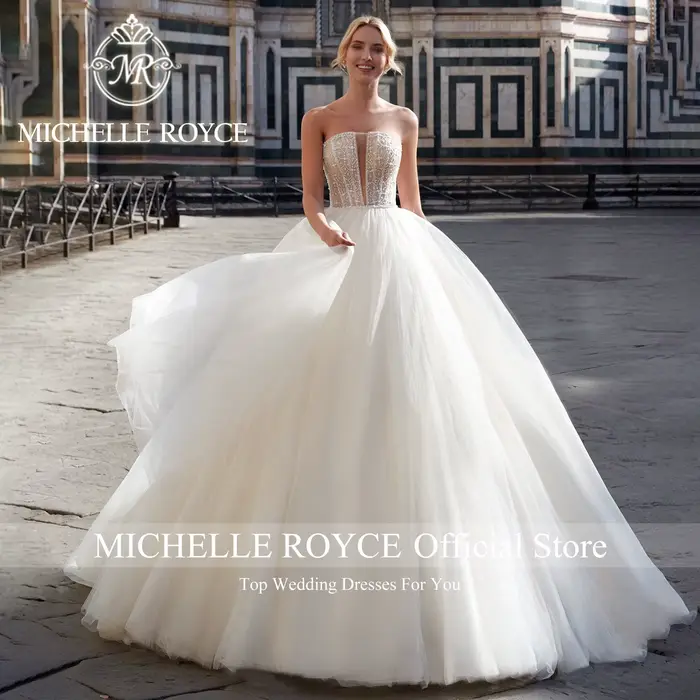 Michelle Royce-Robe de mariée en organza avec appliques chérie