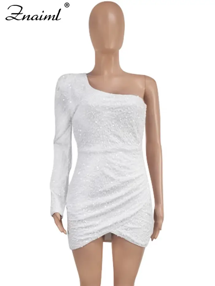 Znaiml-Robe de soirée élégante à paillettes blanches pour femmes