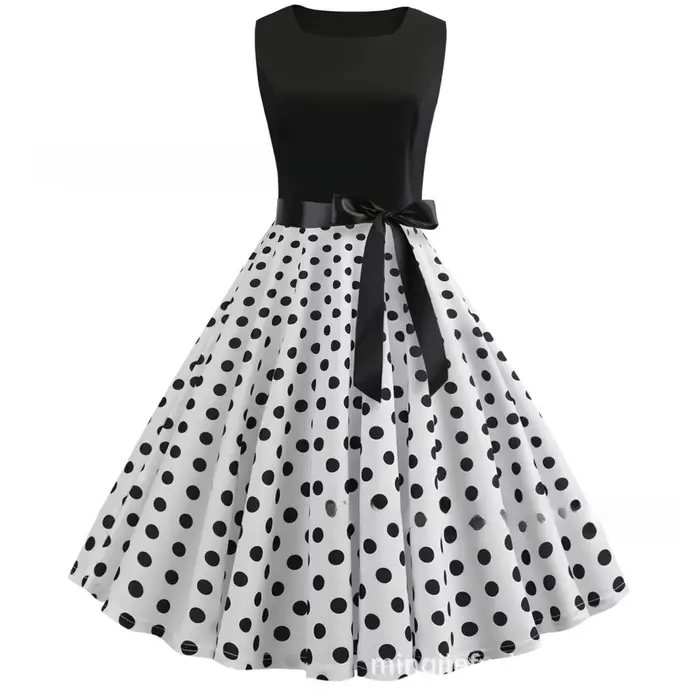 Robe midi sans manches motif floral 3D et pois style vintage frais col rond grande taille occaions spéciales femmes été