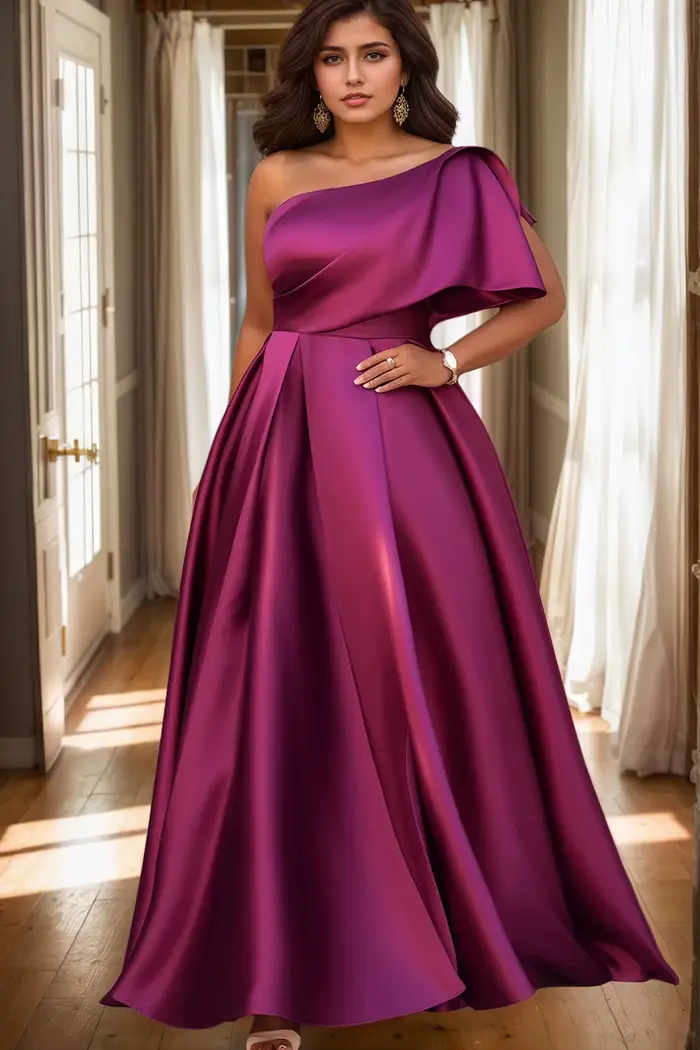 Robe de soirée grande taille pour femmes, manches asymétriques plissées, ligne a, élégante, pour inv