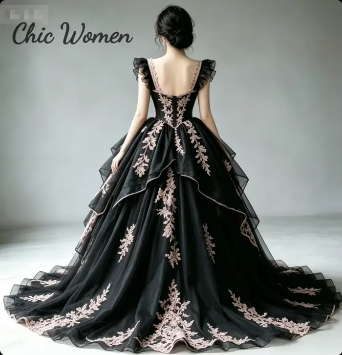 Robe de mariée gothique rose victorienne à volants et manches courtes