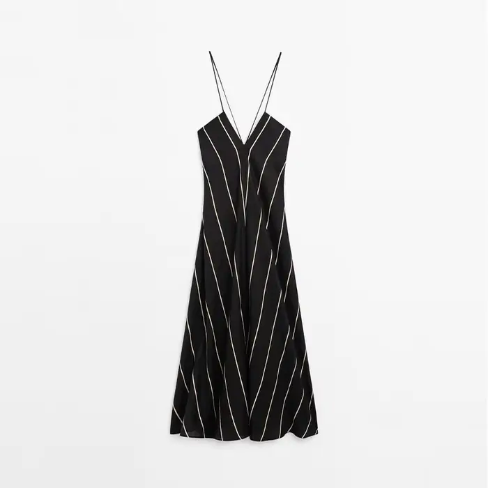 Col en v licou a-ligne Robe longue femme Patchwork rayures dos nu robes décontracté été rue sans man