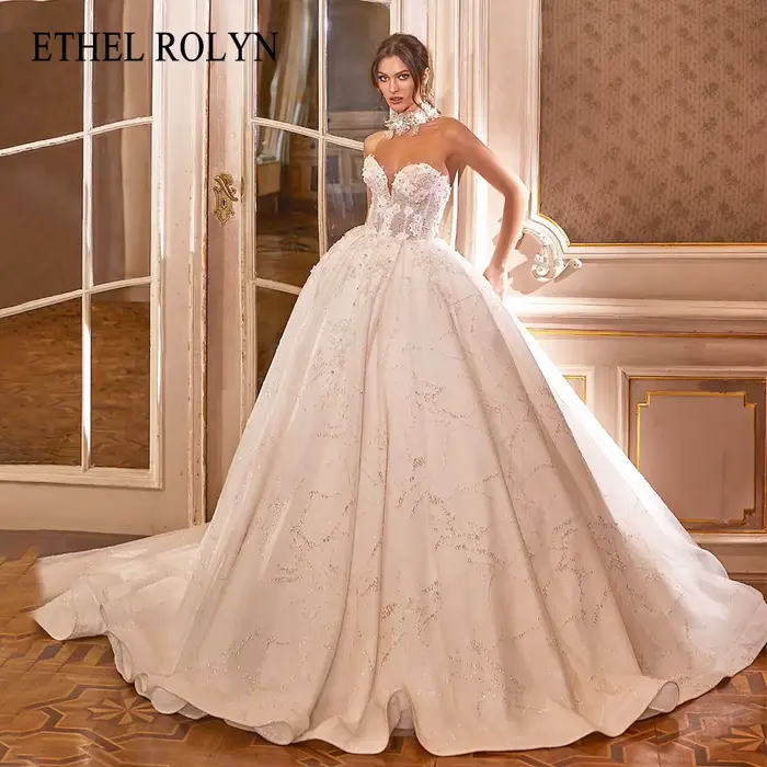 ETHEL ROLYN robe de mariée trapèze délicate broderie de perles chérie sans manches mariée luxe princ