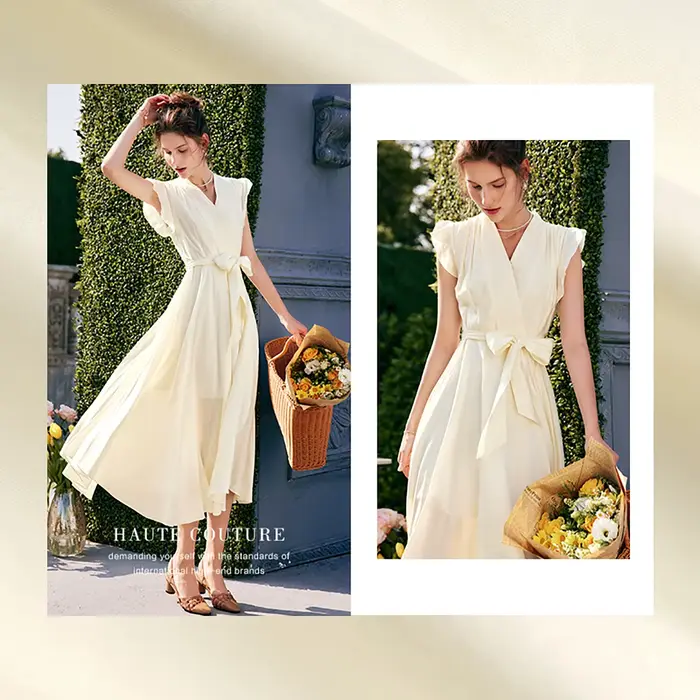Robe longue élégante OLrain pour femme, collection été 2026, tendance, col en V, manches volantes, i