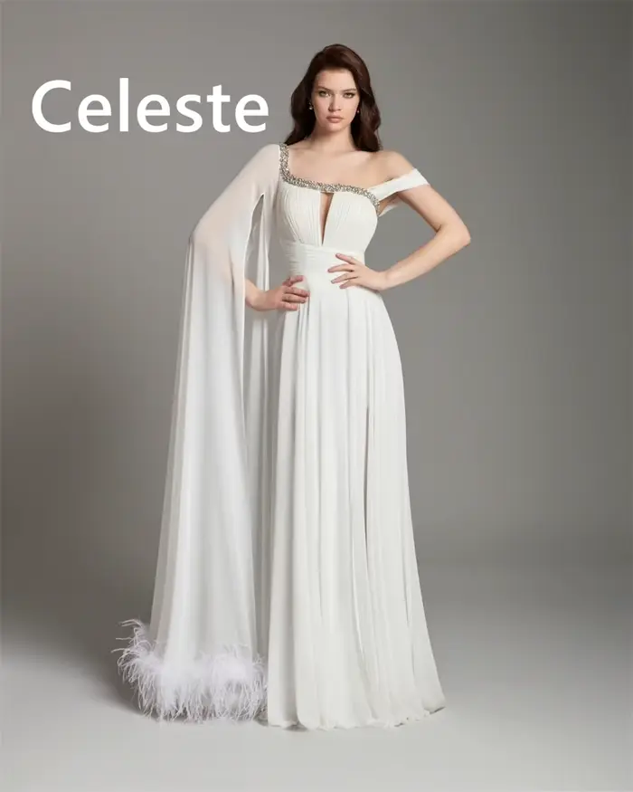 Robe de soirée en mousseline de soie blanche personnalisée asymétrique épaule dénudée pour femmes occasions spéciales soirée de gala mariage prom
