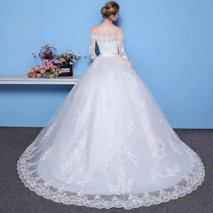 Robe de mariée en dentelle de princesse, manches longues, épaules dénudées, vintage, luxe, pour femmes, occasions spéciales, mariage, gala de charité
