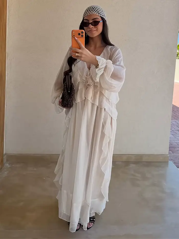 Robe Femme à Volants, Col en V Profond