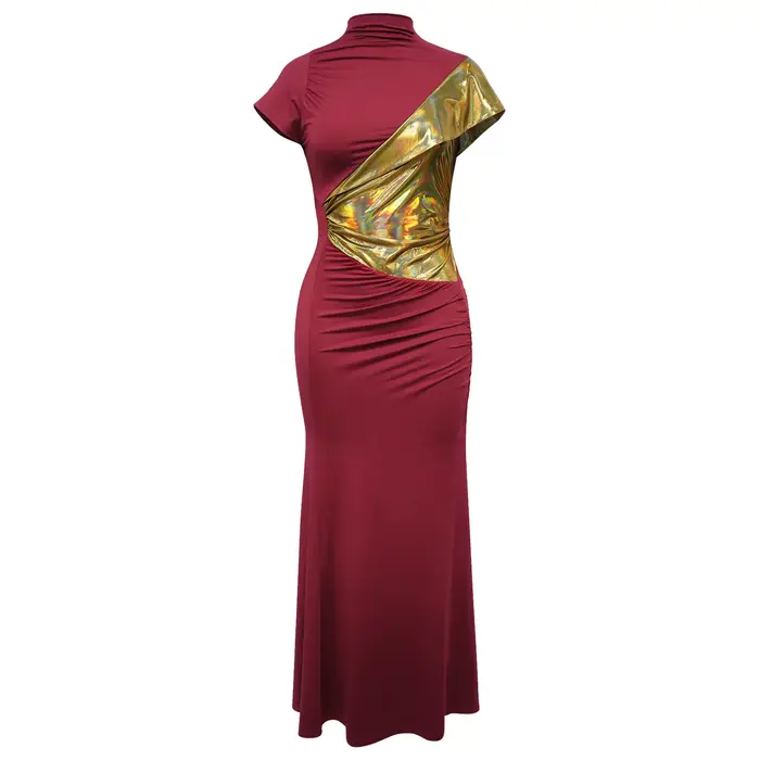 Robes maxi patchwork couleur or pour femme