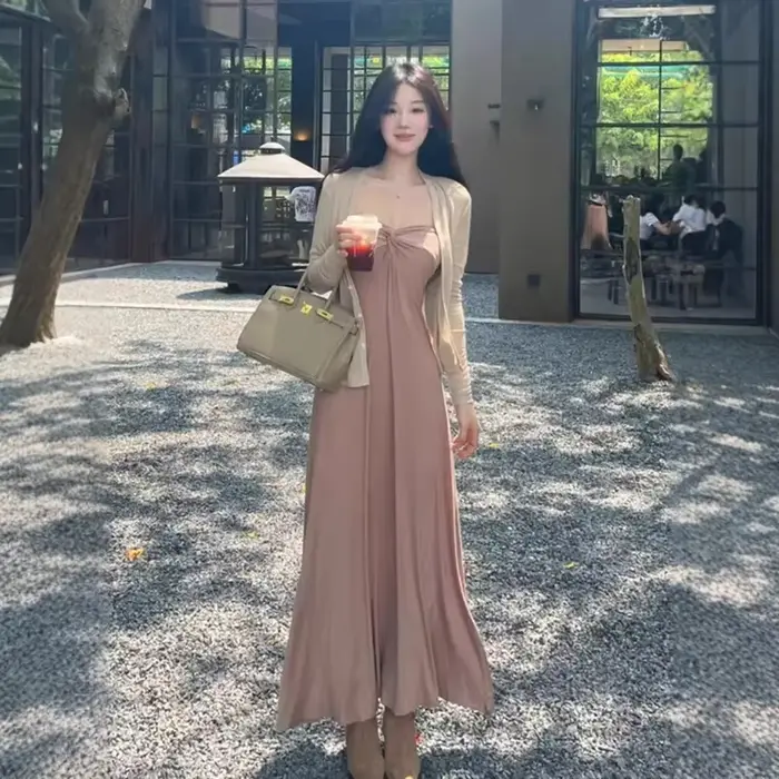 Robe longue à manches courtes pour femme