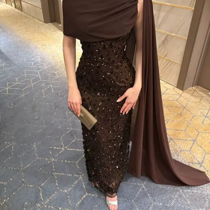 Robe de bal asymétrique marron chocolat personnalisée Bella