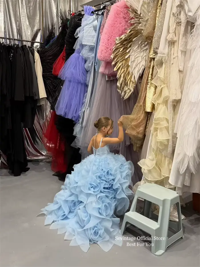 Sevintage – robes à fleurs bleues pour filles