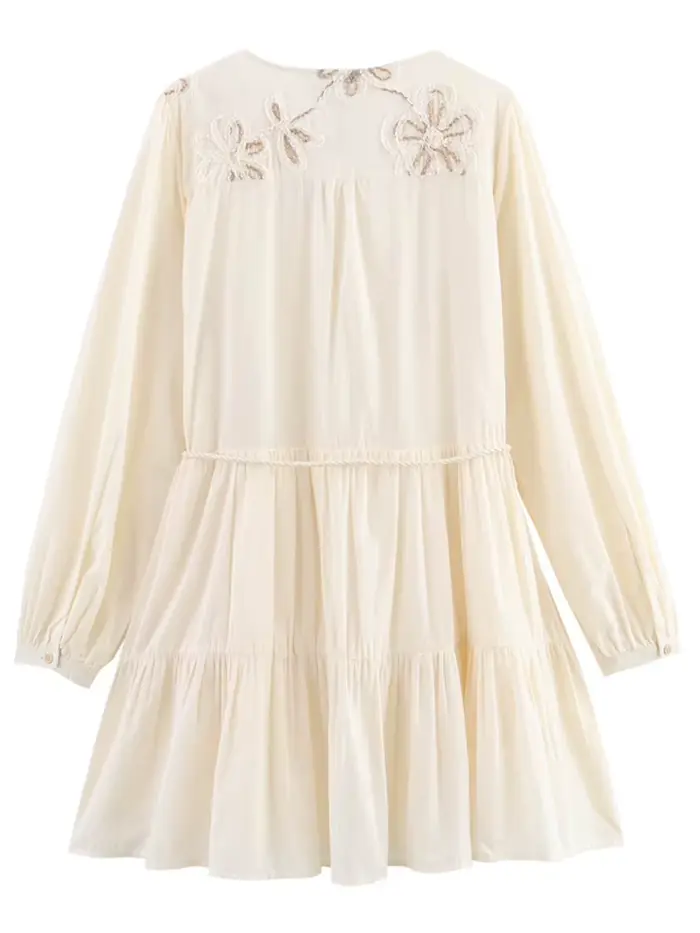Robes pour femmes, beige, manches longues, robes courtes, nouvelle collection printemps 2026, mode féminine, vestidos décontractés, robe de fête mini brodée de fleurs