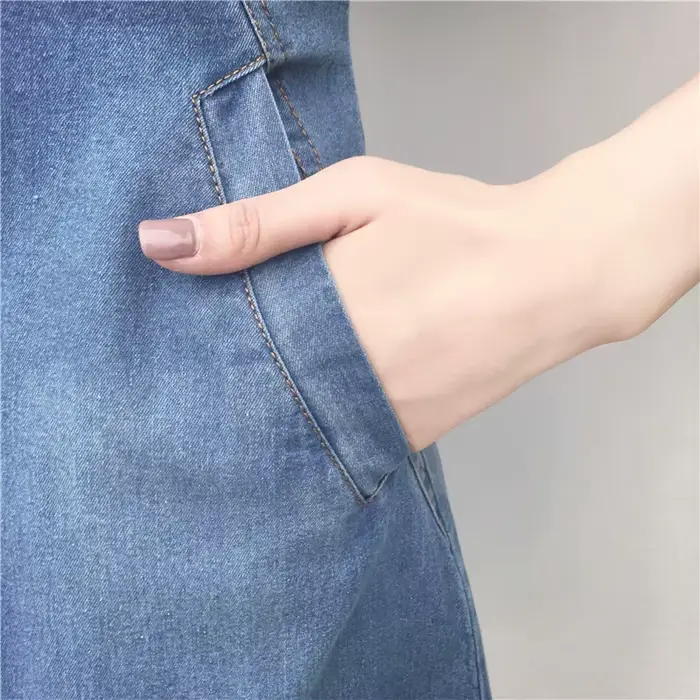 Robe en jean décontractée avec poche à boutons pour femmes
