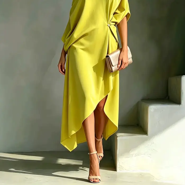 Robe midi asymétrique à une épaule avec nœud à la taille