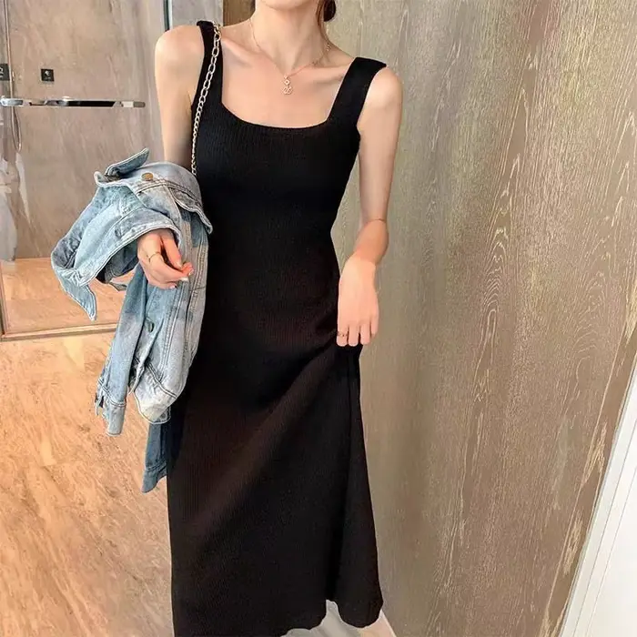 Robe Courte Tricotée Sans Manches Printemps-Été pour Femme
