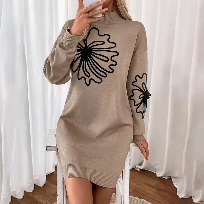 Robe automne/hiver en 2025 jupe pull femme avec col motif fleur