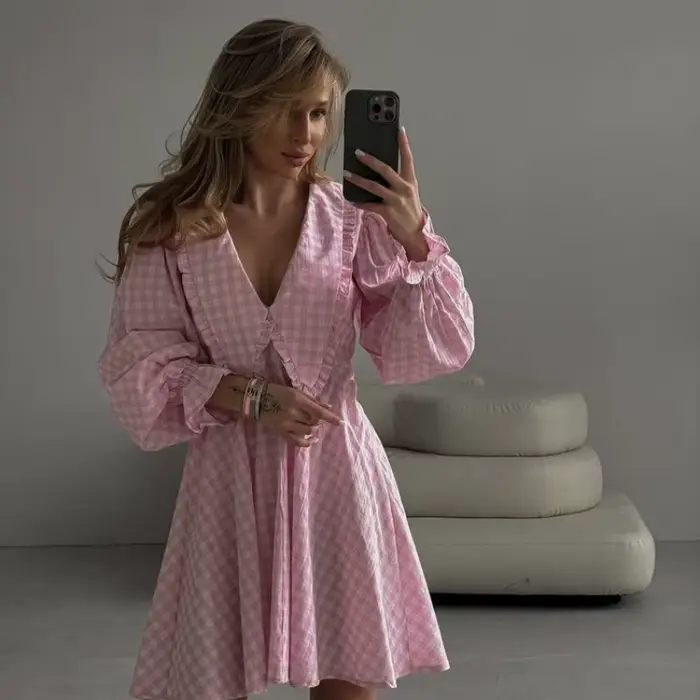 Robe trapèze à carreaux pour femmes