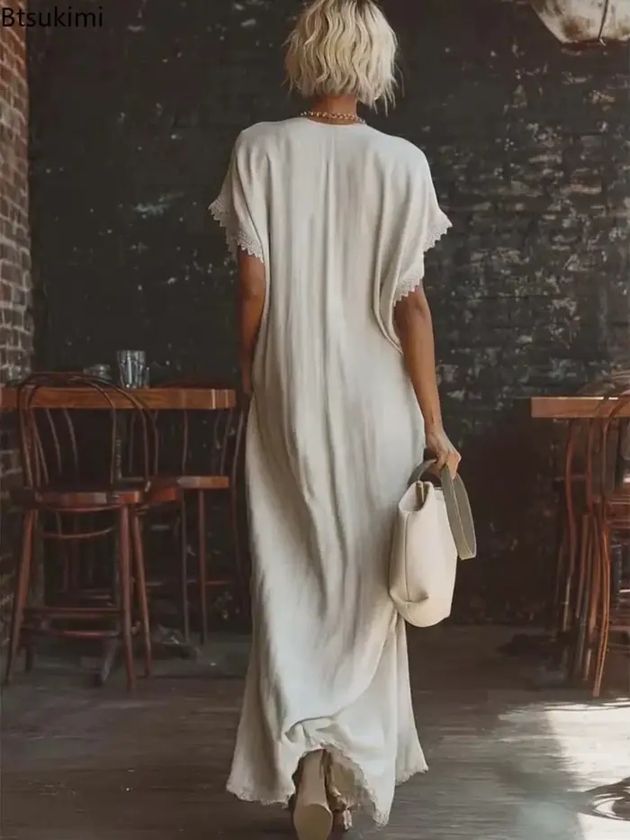 Robe en dentelle ample avec col en V pour femmes, couleur blanche, noire, rouge bordeaux, bleu ciel, jaune, pour l'été, la plage, les fêtes, junior