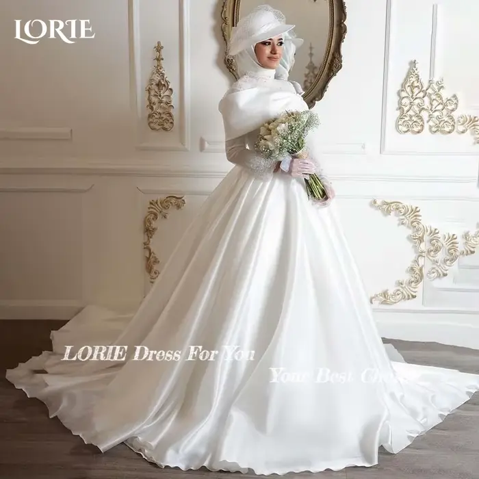 Robe de Mariée Musulmane en Satin à Manches sulf