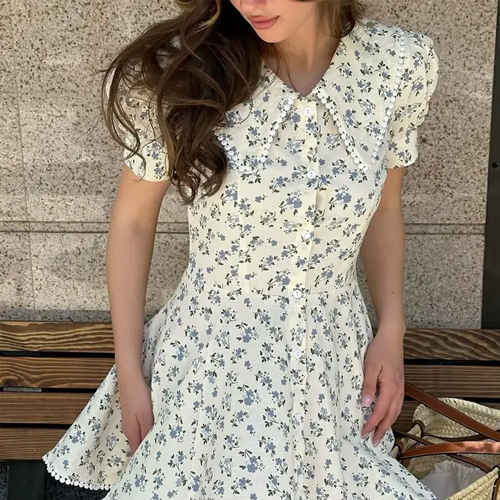Robe florale bywindto polyester mini avec manches courtes pour femmes style bureau doux élégant printemps été 2026