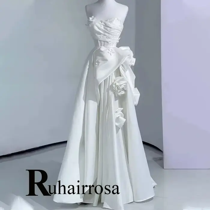 Ruhair – robe de mariée tendance pour femmes, avec fleurs 3D, plissée, style A-line, en Satin, perso