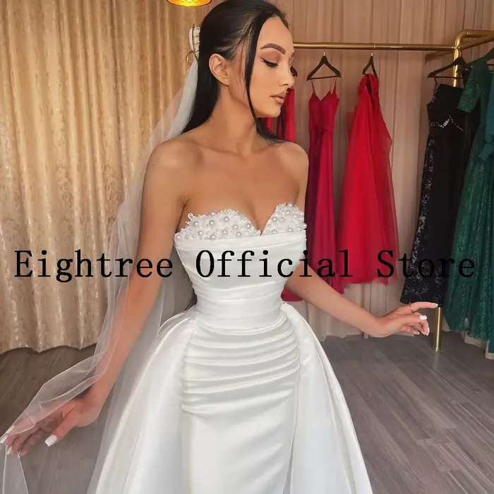 Eightree-Robe de Mariée Blanche Sexy en Dentelle avec Traîne Amovible
