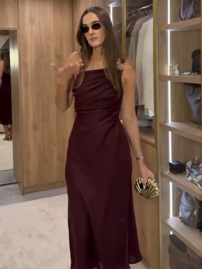Robe midi asymétrique en lin pour femme, élégante et sexy, couleur unie, style été, épaules dénudées, longueur cheville