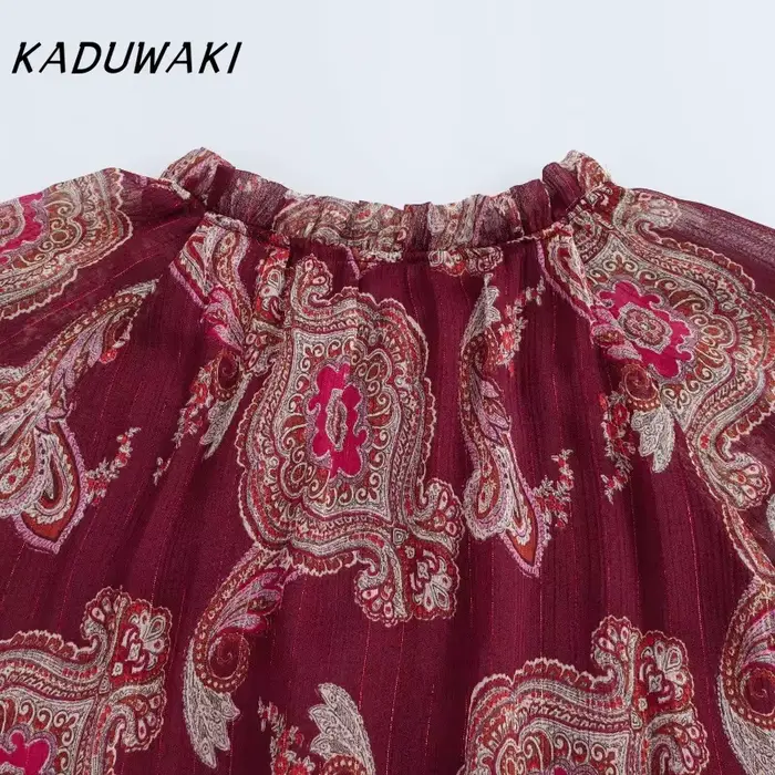 Robe longue KADUWAKI en polyester et viscose pour femmes, style bohème, silhouette une ligne, col rond, extensible, pour diverses occasions