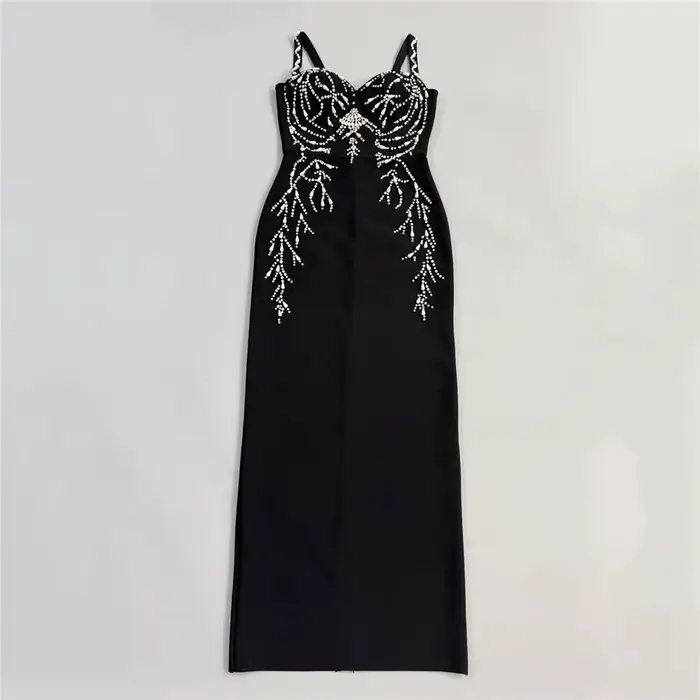 Femmes élégantes perles robe de pansement Spaghetti sangle moulante vêtements Club fête robes de soi