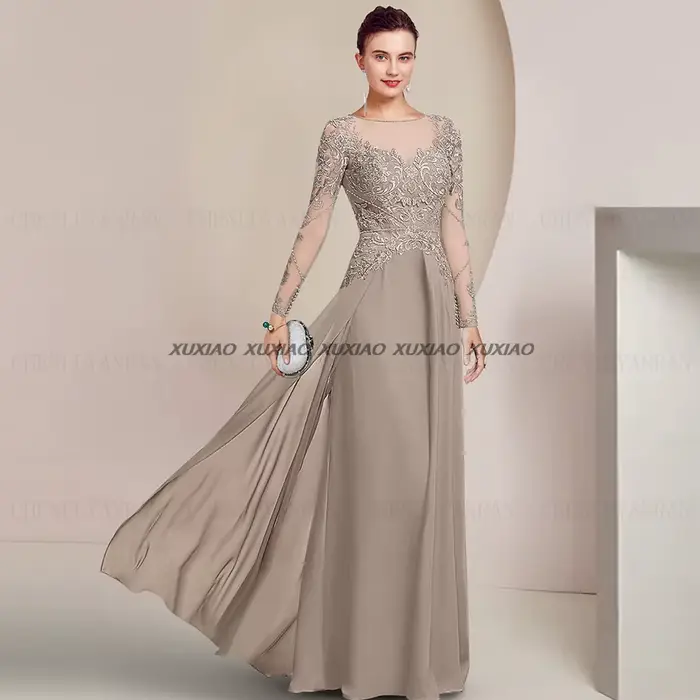 Nouveautés mère de la mariée robes 2025 manches longues longue formelle robe d'invité de mariage a-l