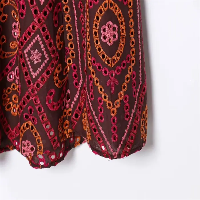 Robe longue bohème brodée pour femme, silhouette empire, motifs ajourés, sortie nocturne, printemps été, occaions spéciales