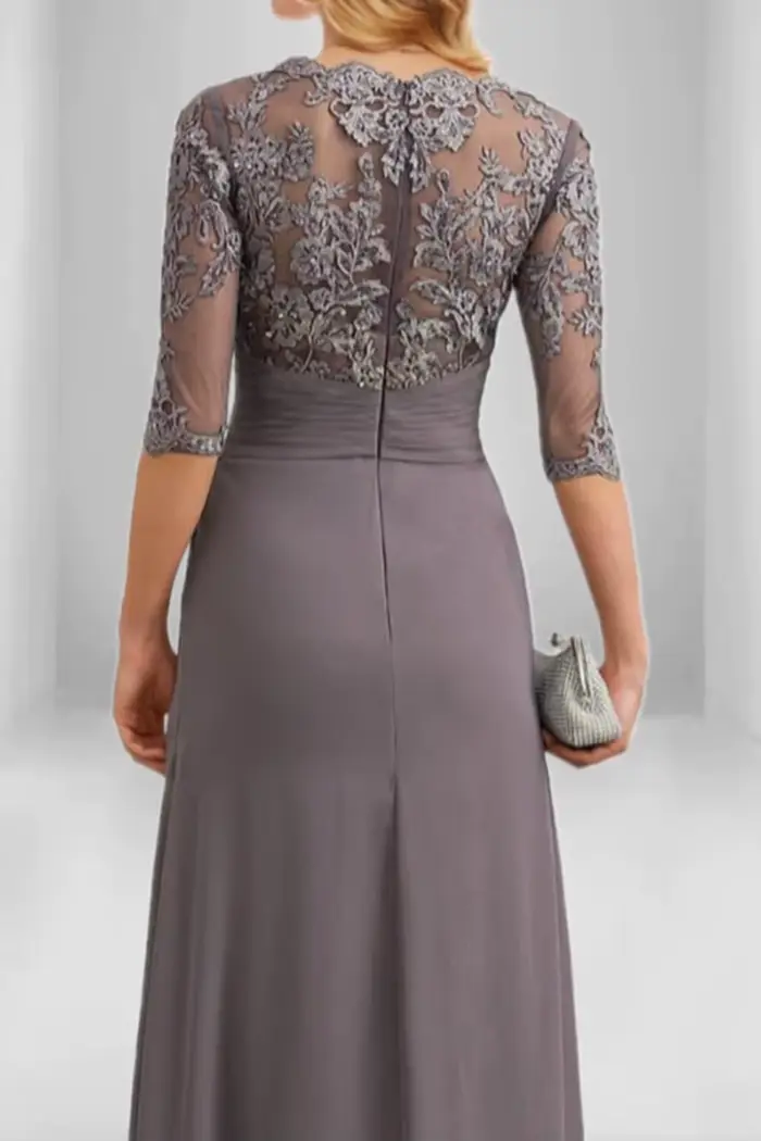Robe mère de la mariée moderne en mousseline de soie avec appliques en dentelle pour mariage et cérémonies formelles