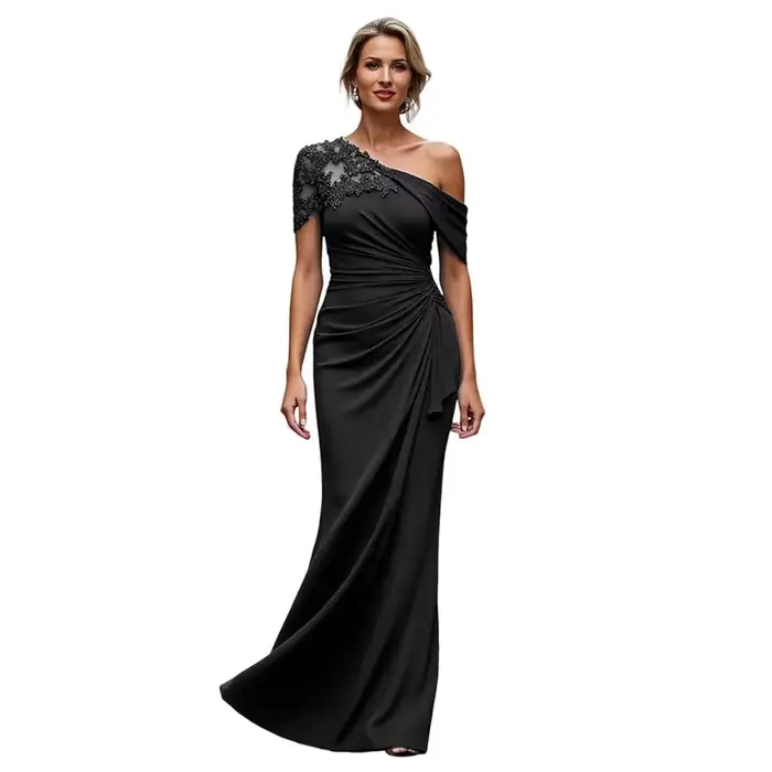 Robe élégante personnalisable mère de la mariée en mousseline de soie avec décoration dentelle et appliques pour événements spéciaux