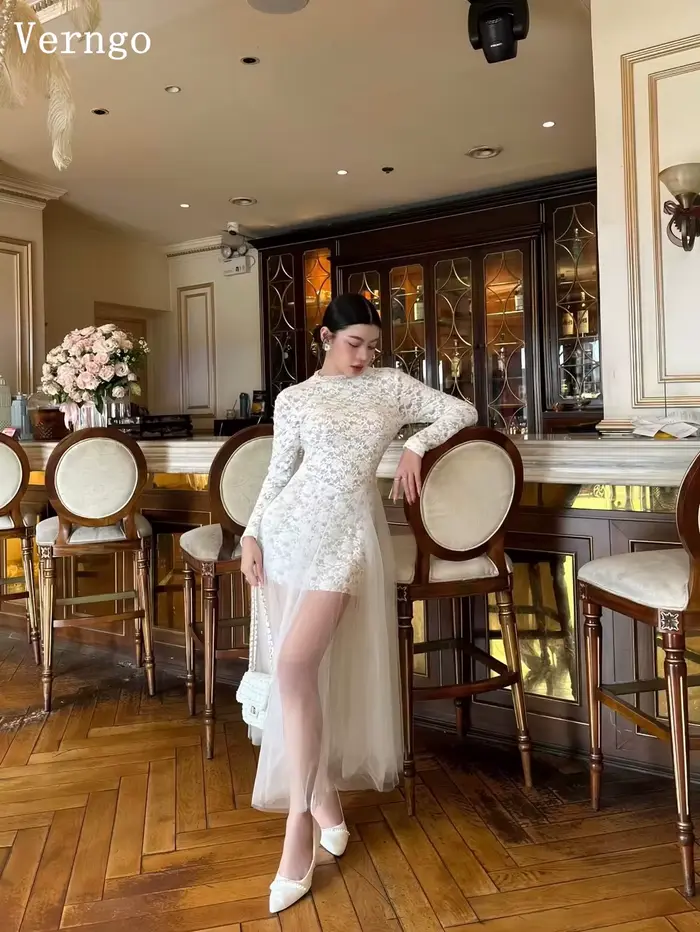 Robe de mariée courte en dentelle sexy Verngo, col montant, coupe A, plissée, robes de mariée modernes, robe de bal, robe de mariée personnalisée, vestido de novia