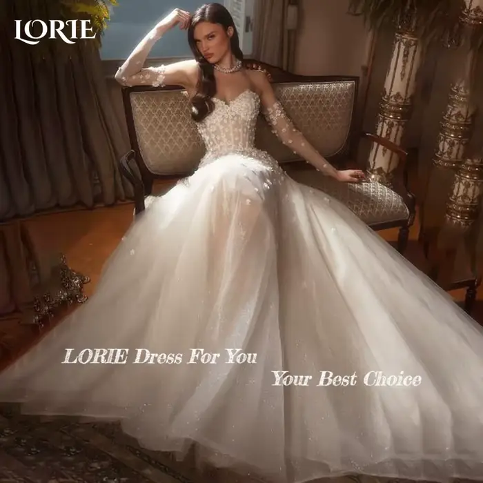LORIE paillettes robes de mariée 3D fleurs brillant chérie robe