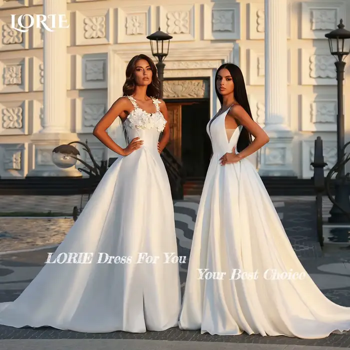 Robe de Mariée LORIE en Satin et Organza Brodés Personnalisable Blanc Ivoire Rose Champagne Occasions Spéciales Élégante Chic Romantique