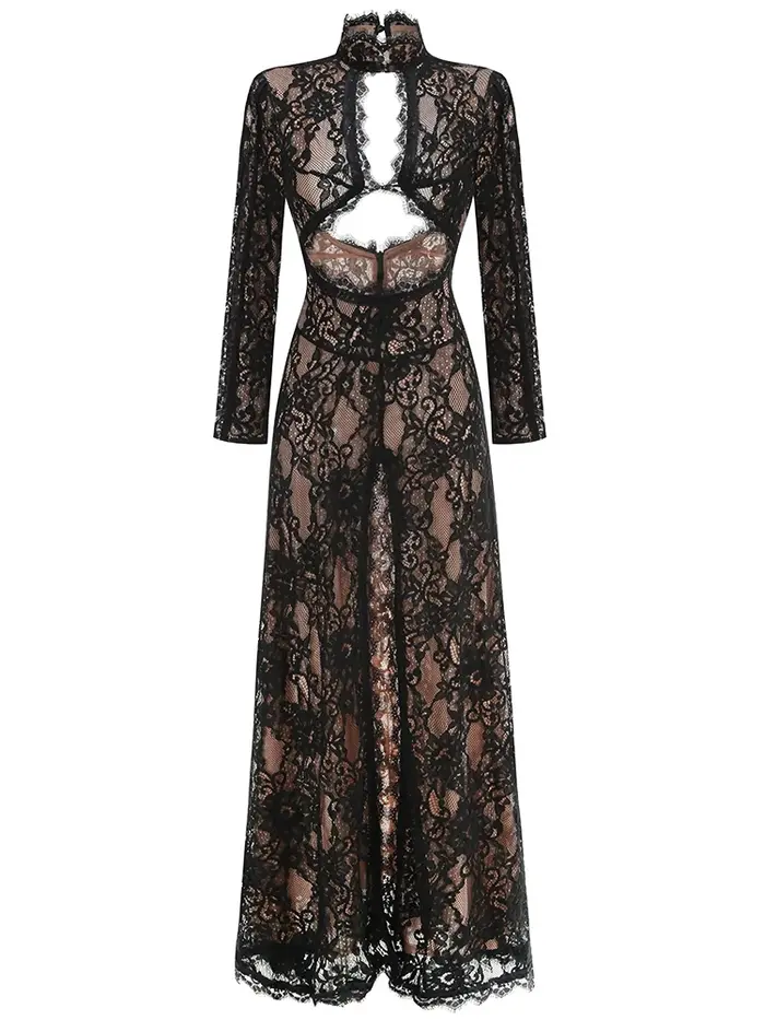Robe longue en dentelle ajourée pour femmes