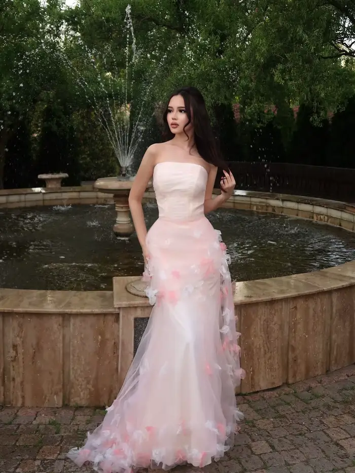Superbe Robe de Mariée Sirène sans Bretelles en Tulle à Fleurs 3D