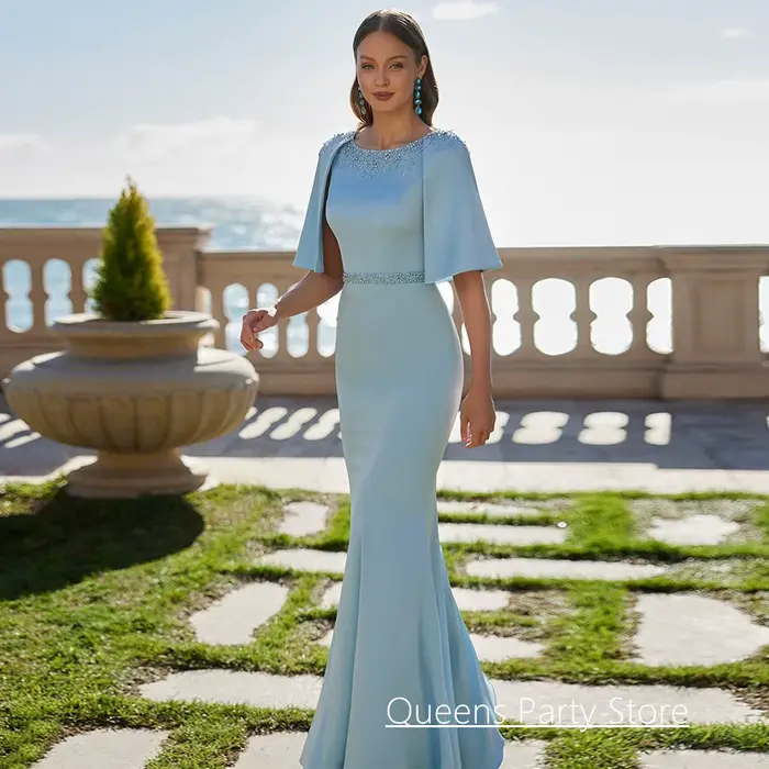 Robe sirène bleu clair pour la mère de la mariée