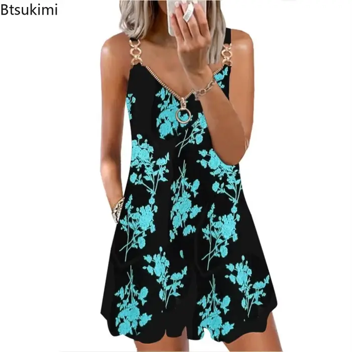 Robe décontractée de plage Btsukimi sans manches imprimée col en V pour femmes occasions spéciales printemps été automne