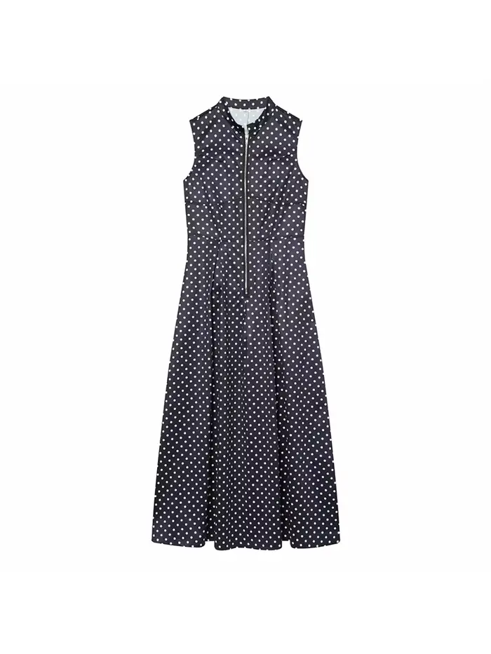 Robe élégante à pois avec fermeture éclair pour femmes
