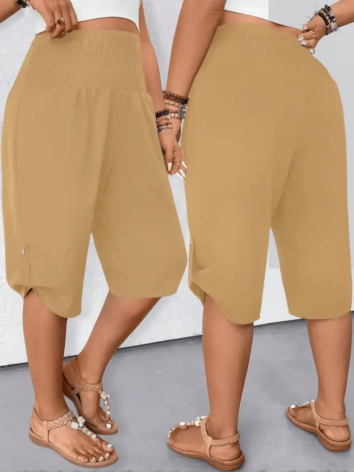 Grande taille 1XL-5XL femmes à la mode décontracté couleur unie bouton déplacements polyvalent jambe