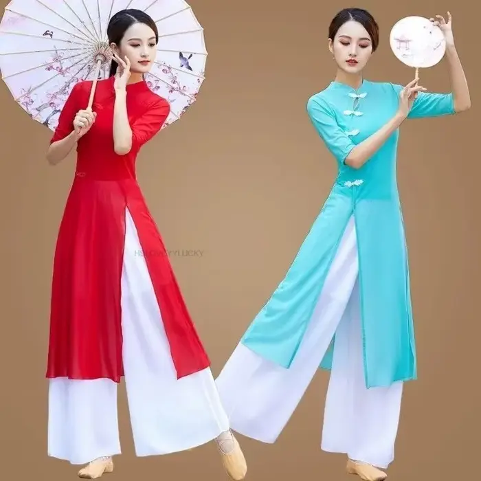 Robe traditionnelle vietnamienne Aodai élégante en coton et polyester pour femmes occasions spéciales danse folklorique