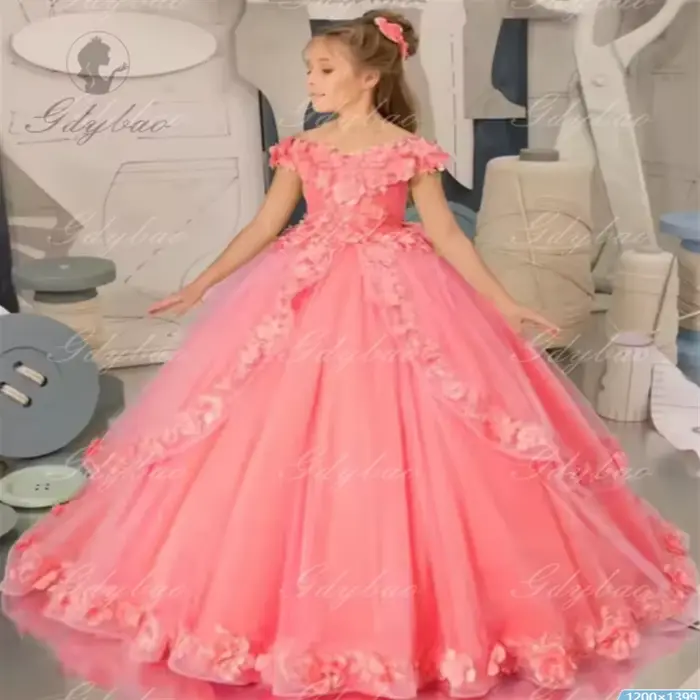 Robe de demoiselle d'honneur en dentelle avec col en V personnalisable pour enfant, princesses, mariages, premières communions, événements spéciaux