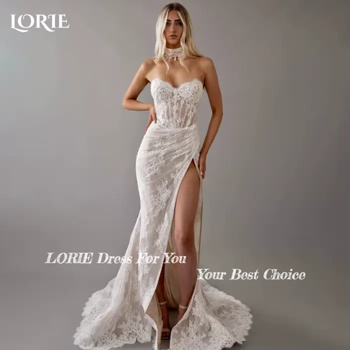 Robe de mariée Bohème princesses LORIE en dentelle avec train sirène pour femmes occasions spéciales