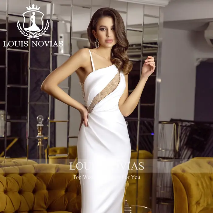 LOUIS NOVIAS robe De mariée sirène Simple bretelles Spaghetti Illusion genou longueur gaine Satin