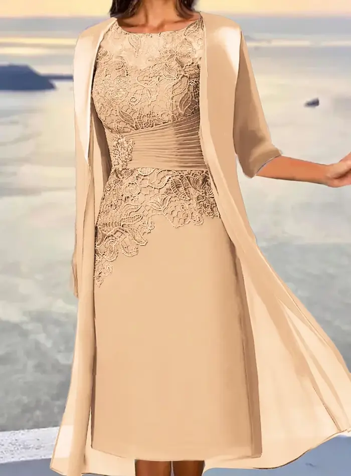 Robe de mère de la mariée classique brodée élégante à manches trois-quarts pour femmes occasions spéciales